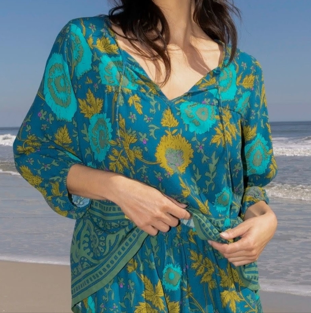 Natural Life Maribel Top Teal Floral